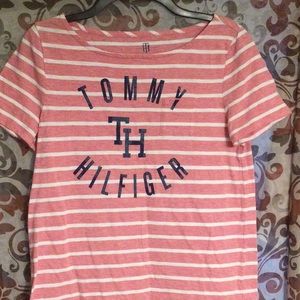 Pink and white stripe woman’s Tommy Hilfiger short sleeve shirt